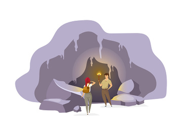 Explorers in cave flat vector illustration preview picture