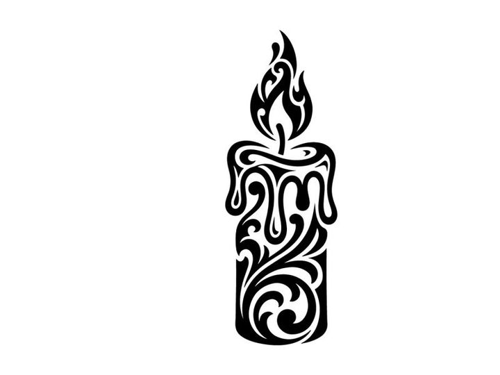 Stylized Candle Tattoo Design with Tribal Flames and Ornamental Details