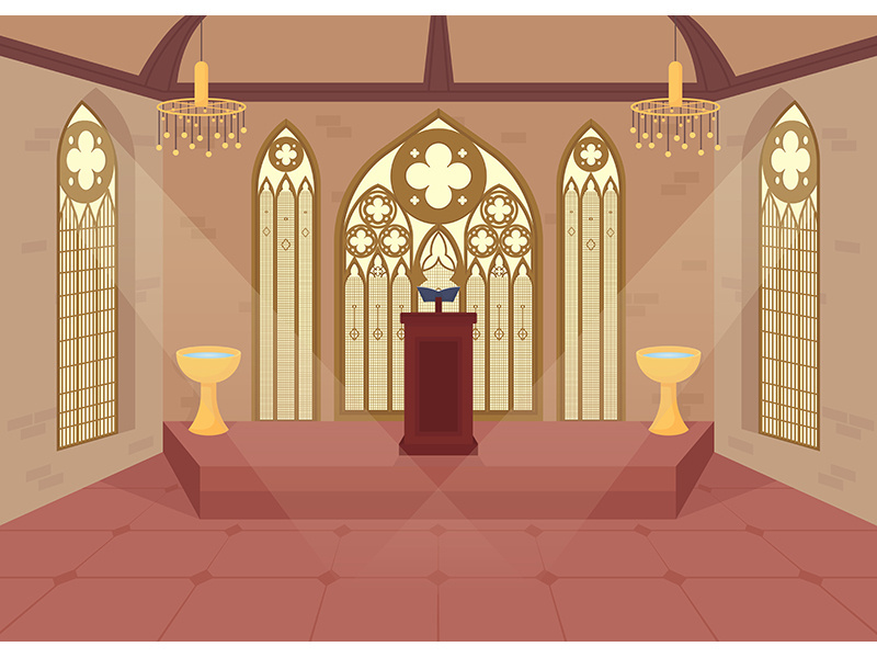 Church flat color vector illustration