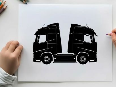 Silhouette of a semi truck with two driver cabins
