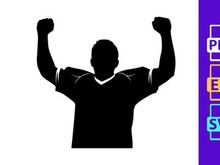 A person celebrating with arms raised in triumph and victory