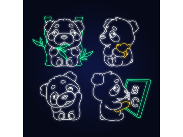 Cute panda kawaii neon light characters pack preview picture