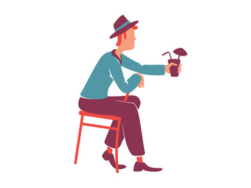 Retro style guy drinking cocktail flat color vector faceless character preview picture