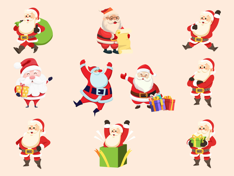 Santa claus, gift character illustration, merry christmas holiday cartoon