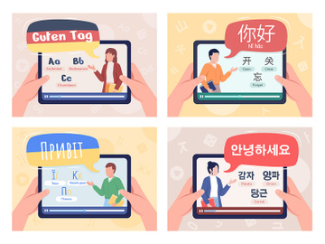 Learning languages online flat color vector illustrations set preview picture