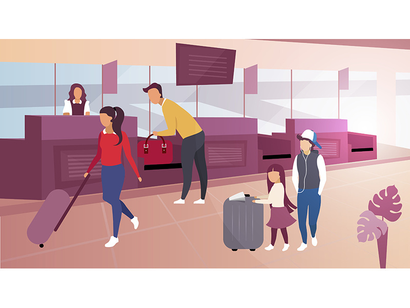 Luggage check in airport flat vector illustration