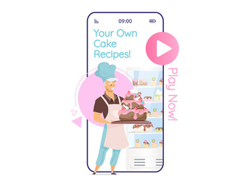 Your own cake recipes cartoon smartphone vector app screen preview picture