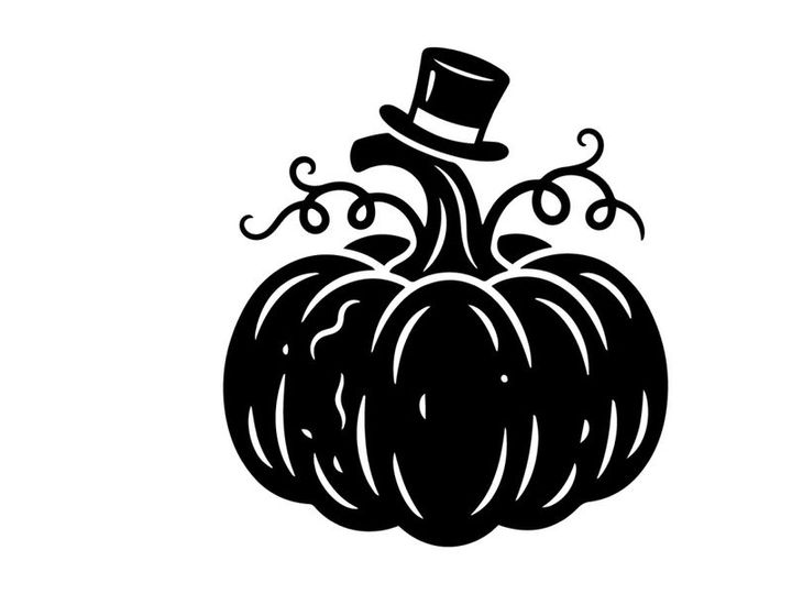 Ilustración de calabaza de Halloween estilizada con sombrero de copa para decoración otoñal
