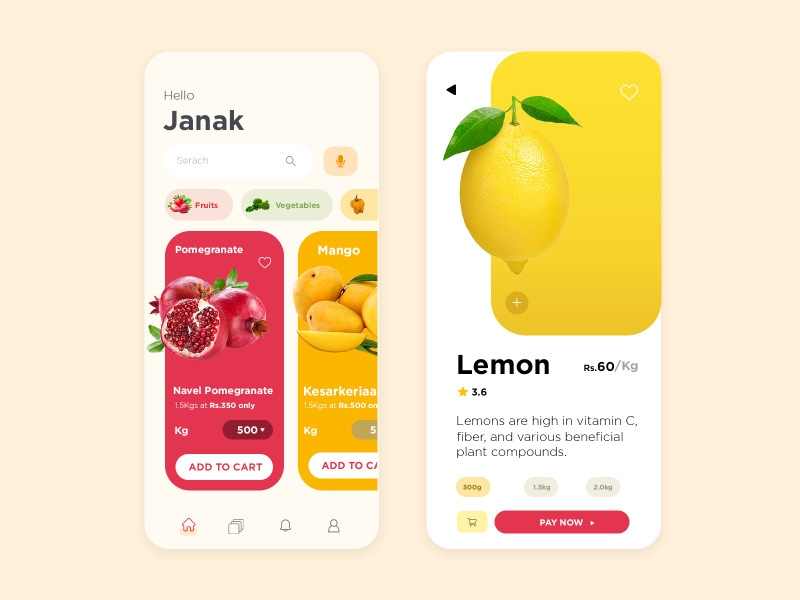 fruit and Vegetable order app design