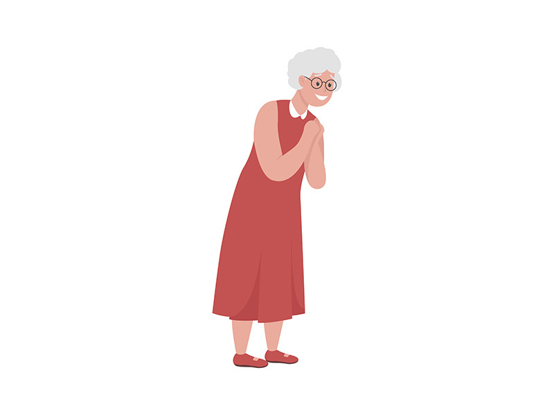 Happy old woman semi flat color vector character