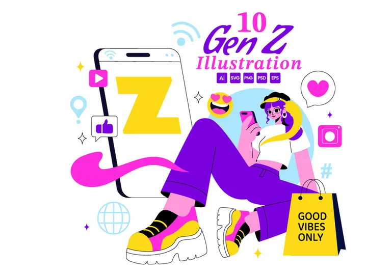 10 Gen Z Lifestyle Vector Illustration