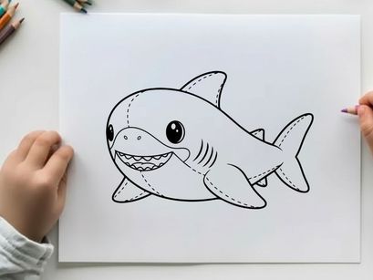 Friendly cartoon shark flying vector illustration