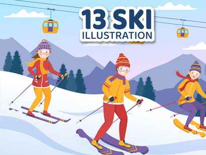 13 Ski Winter Sport Activities Illustration