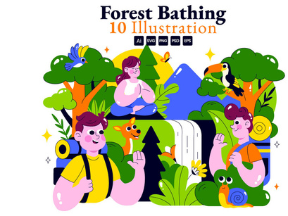 10 Forest Bathing Vector Illustration