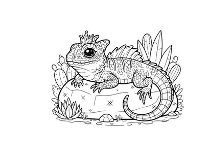 Crowned lizard king on rock vector illustration flat design