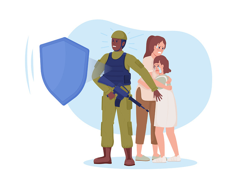 Militant protecting citizens vector illustration