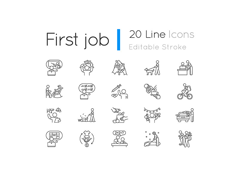Teenager work experience linear icons set