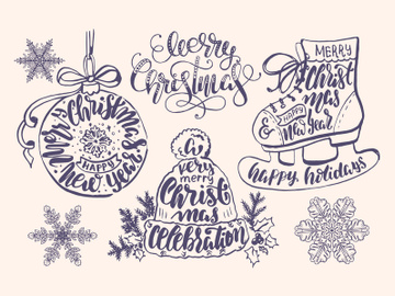 Lettering , typography inside chrismas elements and deer, ball, christmas tree, jingle, new year. preview picture