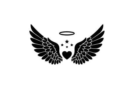 Angel wings silhouette with halo and heart