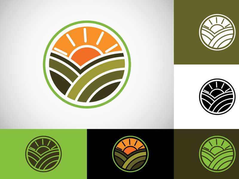 Agriculture logo design template, Agriculture field with sun sign symbol.