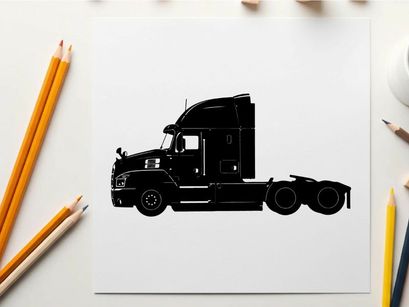 Silhouette of a semi truck with sleeper cabin
