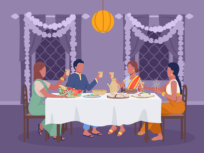Diwali celebration flat color vector illustrations set
