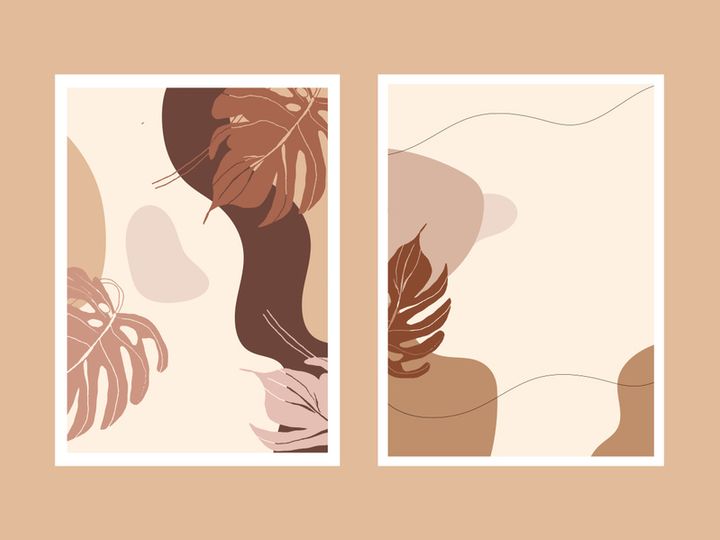 Leaves, flower background wall art, minimal boho decor wall background template design.