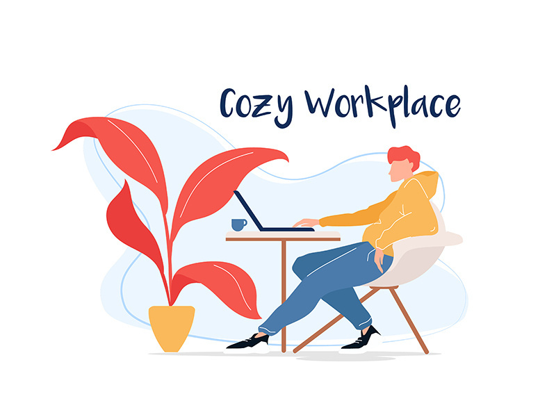 Cozy workplace flat color vector faceless character