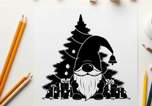 Christmas gnome silhouette with tree and gifts