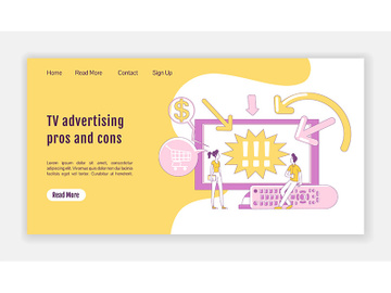 TV advertising pros and cons landing page flat silhouette vector template preview picture