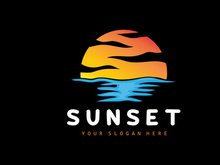 Sunset Logo, Beach Design, River And Sun Illustration, Vector Enjoying The Twilight