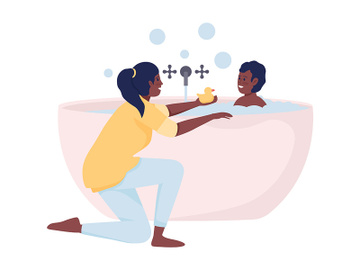 Mother bathing her son semi flat color vector characters preview picture