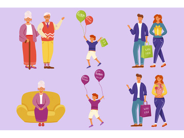 Family birthday party flat vector illustrations set preview picture