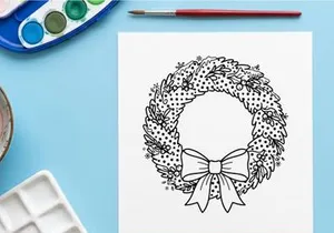 Weihnachtskranz-Linienkunst-Illustration mit dekorativer Schleife für Designs zur Weihnachtszeit