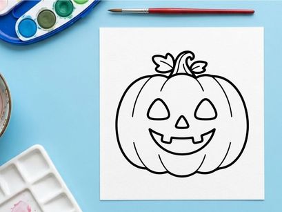 Hand-drawn Halloween pumpkin jack-o-lantern smiling face illustration. Cute black and white cartoon squash with heart eyes for festive decor.