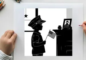 Patriotic child holding american flag in silhouette