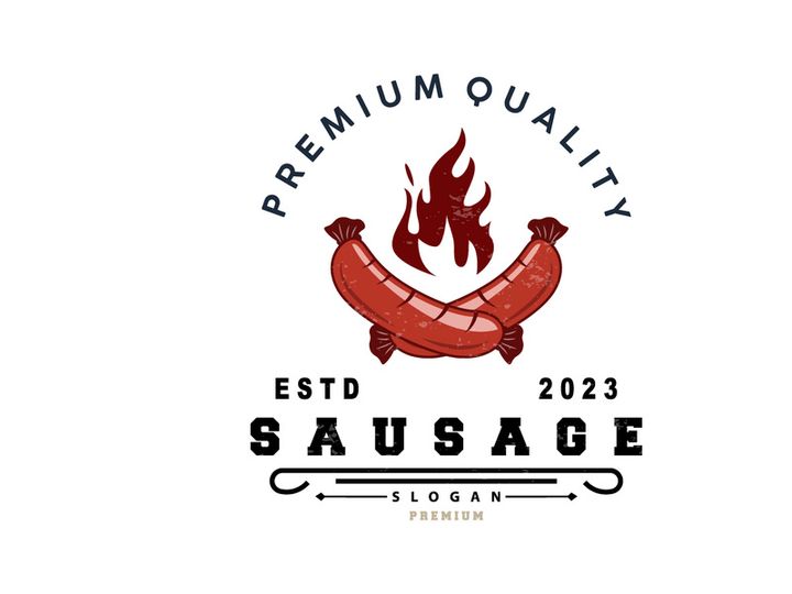 Sausage Logo, Vector Meat Fork and the Sausage Food, Restaurant Inspiration Design, Vintage Retro Rustic