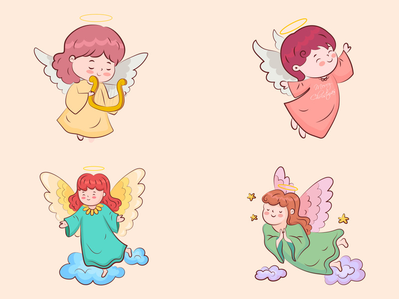 cute little girl angel hand draw doodle wings flying