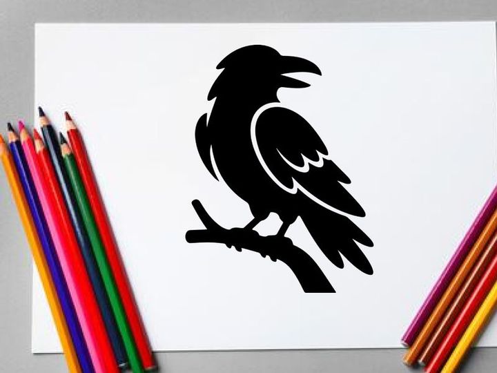 Silhouette of a Crow on a Branch in Black and White