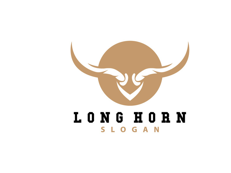 LongHorn Animal Logo Design, Farm Retro Vintage Horn Minimalist Simple Template Illustration