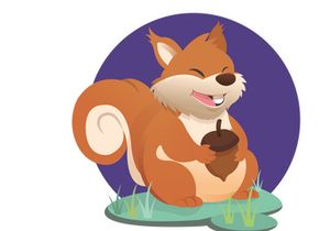 Red Fluffy Squirrel with Bushy Tail Holding Acorn Vector Illustration