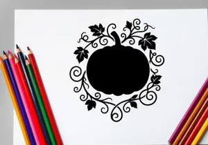 Stylized Halloween Pumpkin Silhouette with Decorative Vines