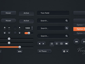 Dark/orange UI kit free PSD preview picture