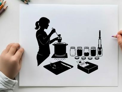 Silhouette of woman preparing wine in a cellar with equipment