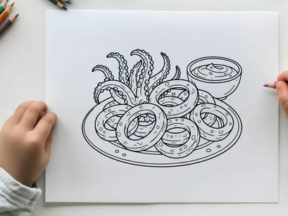Octopus pasta bowl flat design vector illustration
