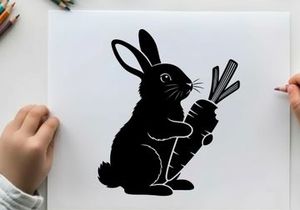 Silhouette of a rabbit holding a large carrot