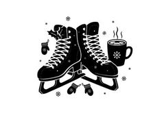 Silhouette of ice skates and hot chocolate in winter silhouette
