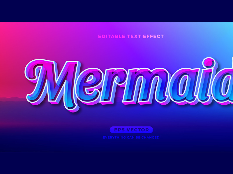 Mermaid editable text effect style vector