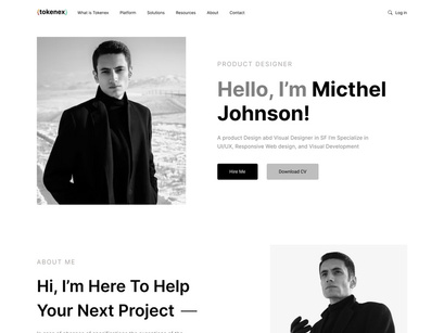 Tokenex - Personal portfolio website landing page design
