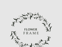 Floral frame flower round shape emblem logotype isolated on white background, leaves luxury linear logo circle style boutique
